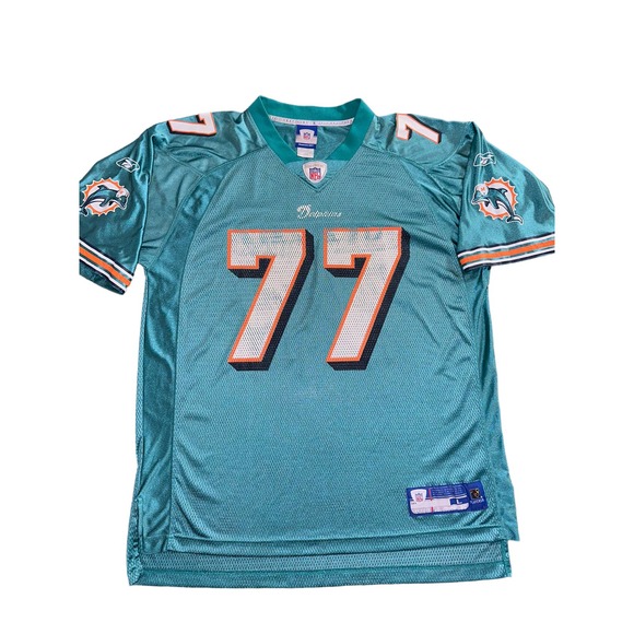 NFL Miami Dolphins Football Jersey #77 Jake Long Authentic‎ Reebok Size: L - Picture 1 of 6